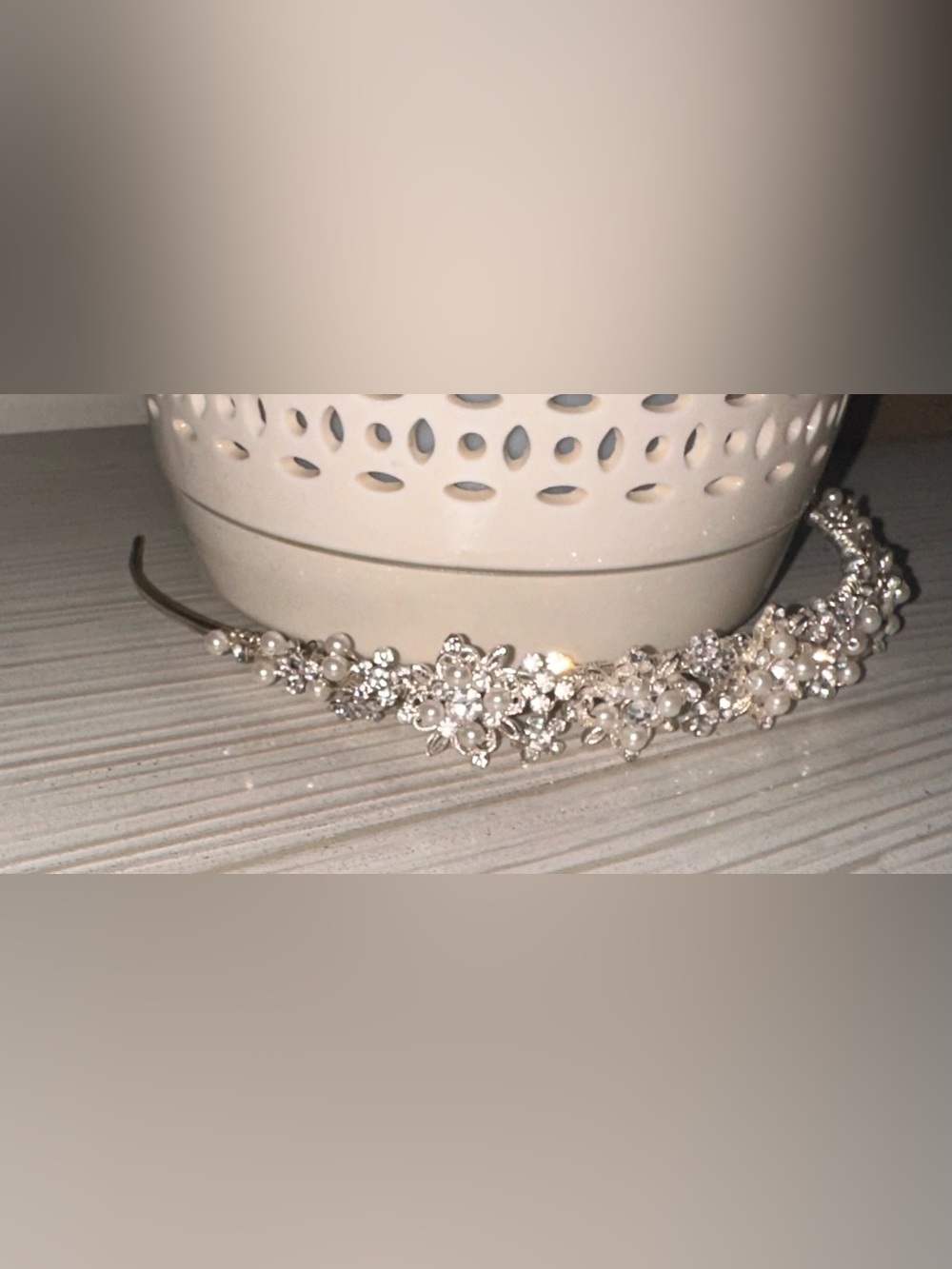 Crystal and Pearl Bridal Headband - Silver - Picture 3 of 5